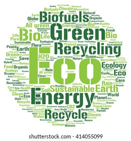 Vector concept or conceptual abstract green ecology and conservation word cloud text on white background, metaphor to environment, recycle, earth, alternative, protection, energy, eco friendly or bio