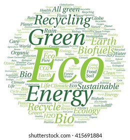 Vector concept or conceptual abstract green ecology and conservation word cloud text on white background, metaphor to environment, recycle, earth, alternative, protection, energy, eco friendly or bio