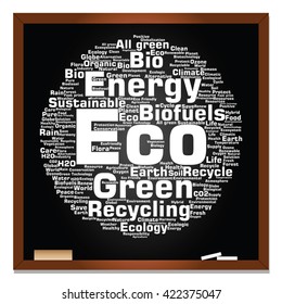 Vektor-Konzept oder konzeptionelle abstrakte grüne Ökologie, Konservierungswortwolke, Hintergrund, Metapher für Umwelt, Recycling, Erde, Alternative, Schutz, Energie, umweltfreundlich oder bio