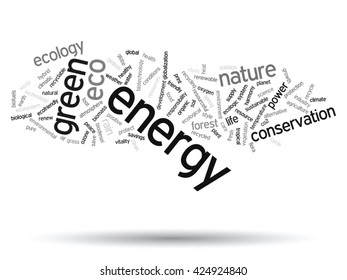 Vector concept or conceptual abstract green ecology and conservation word cloud text on white background, metaphor to environment, recycle, earth, alternative, protection, energy, eco friendly or bio