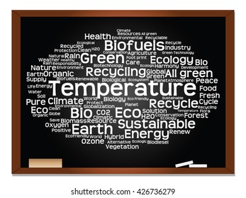 Vector concept or conceptual abstract green ecology, conservation word cloud text, blackboard background, metaphor to environment, recycle, earth, alternative, protection, energy, eco friendly or bio