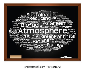 Vector concept or conceptual abstract green ecology, conservation word cloud text, blackboard background, metaphor to environment, recycle, earth, alternative, protection, energy, eco friendly or bio