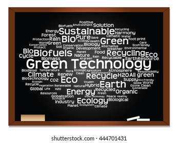 Vector concept or conceptual abstract green ecology, conservation word cloud text, blackboard background, metaphor to environment, recycle, earth, alternative, protection, energy, eco friendly or bio