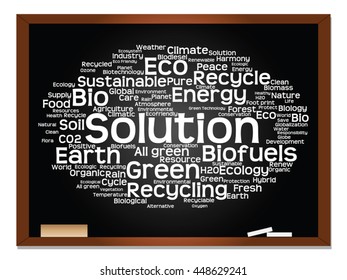 Vector concept or conceptual abstract green ecology, conservation word cloud text, blackboard background, metaphor to environment, recycle, earth, alternative, protection, energy, eco friendly or bio