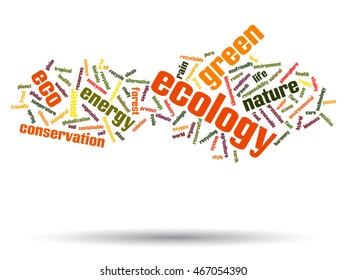 Vector concept or conceptual abstract green ecology and conservation word cloud text on white background, metaphor to environment, recycle, earth, alternative, protection, energy, eco friendly or bio