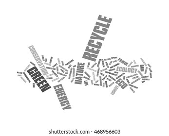 Concepto vectorial o ecología verde abstracta conceptual y conservación palabra en nube texto sobre fondo blanco, metáfora al medio ambiente, reciclar, tierra, alternativa, protección, energía, eco-amigable o bio
