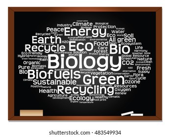 Vector concept or conceptual abstract green ecology, conservation word cloud text, blackboard background, metaphor to environment, recycle, earth, alternative, protection, energy, eco friendly or bio