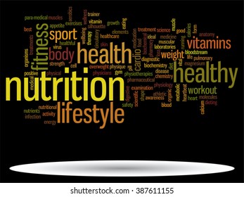 Vector concept or conceptual abstract health diet or sport word cloud or wordcloud isolated on background
