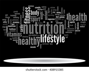 Vector concept or conceptual abstract health diet or sport word cloud or wordcloud isolated on background