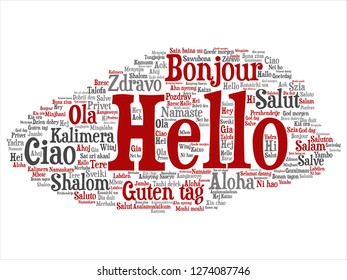 Vector concept or conceptual abstract hello or greeting international tourism word cloud in different languages or multilingual. Collage of world, foreign, worldwide travel, translate, vacation text