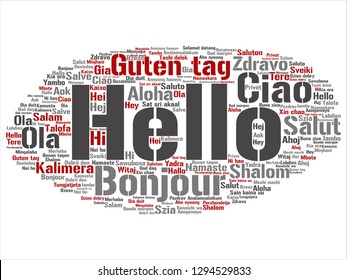 Vector concept or conceptual abstract hello or greeting international tourism word cloud in different languages or multilingual. Collage of world, foreign, worldwide travel, translate, vacation text