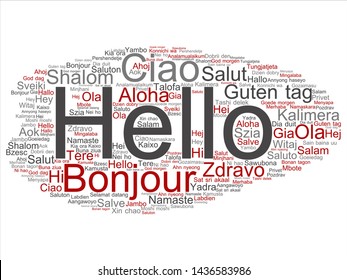 Vector concept or conceptual abstract hello or greeting international tourism word cloud in different languages or multilingual. Collage of world, foreign, worldwide travel, translate, vacation text