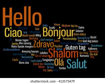 Vector concept or conceptual abstract hello or greeting international word cloud in different languages or multilingual, metaphor to world, foreign, worldwide, travel, translate, vacation or tourism