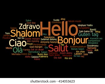 Vector concept or conceptual abstract hello or greeting international word cloud in different languages or multilingual, metaphor to world, foreign, worldwide, travel, translate, vacation or tourism