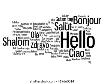 Vector concept or conceptual abstract hello or greeting international word cloud in different languages or multilingual, metaphor to world, foreign, worldwide, travel, translate, vacation or tourism