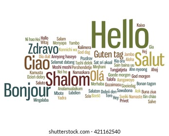 Vector concept or conceptual abstract hello or greeting international word cloud in different languages or multilingual, metaphor to world, foreign, worldwide, travel, translate, vacation or tourism