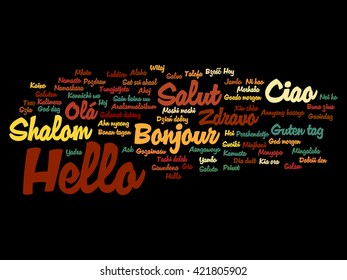 Vector concept or conceptual abstract hello or greeting international word cloud in different languages or multilingual, metaphor to world, foreign, worldwide, travel, translate, vacation or tourism