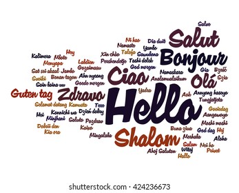 Vector concept or conceptual abstract hello or greeting international word cloud in different languages or multilingual, metaphor to world, foreign, worldwide, travel, translate, vacation or tourism