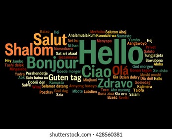Vector concept or conceptual abstract hello or greeting international word cloud in different languages or multilingual, metaphor to world, foreign, worldwide, travel, translate, vacation or tourism