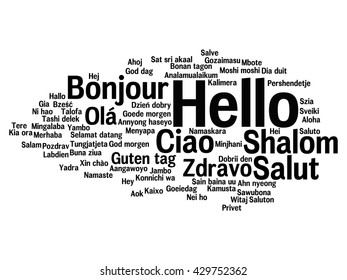Vector concept or conceptual abstract hello or greeting international word cloud in different languages or multilingual, metaphor to world, foreign, worldwide, travel, translate, vacation or tourism