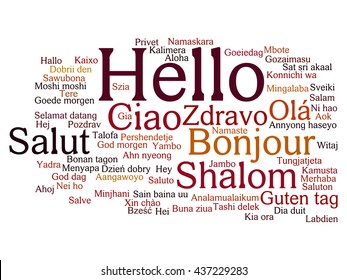 Vector concept or conceptual abstract hello or greeting international word cloud in different languages or multilingual, metaphor to world, foreign, worldwide, travel, translate, vacation or tourism