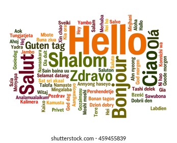 Vector concept or conceptual abstract hello or greeting international word cloud in different languages or multilingual metaphor to world, foreign, worldwide, travel, translate, vacation or tourism