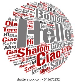 Vector concept or conceptual abstract hello or greeting international word cloud in different languages or multilingual