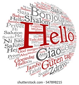 Vector concept or conceptual abstract hello or greeting international word cloud in different languages or multilingual  metaphor to world, foreign, worldwide, travel, translate, vacation or tourism