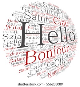 Vector concept or conceptual abstract hello or greeting international word cloud in different languages or multilingual metaphor to world, foreign, worldwide, travel, translate, vacation or tourism