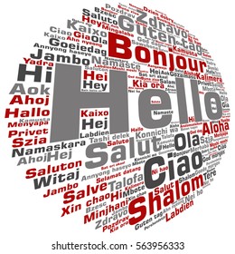 Vector concept or conceptual abstract hello or greeting international word cloud in different languages or multilingual metaphor to world, foreign, worldwide, travel, translate, vacation or tourism