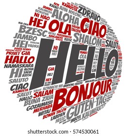 Vector concept or conceptual abstract hello or greeting international word cloud in different languages or multilingual metaphor to world, foreign, worldwide, travel, translate, vacation or tourism