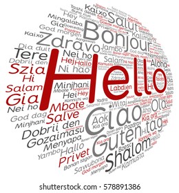 Vector concept or conceptual abstract hello or greeting international word cloud in different languages or multilingual metaphor to world, foreign, worldwide, travel, translate, vacation or tourism