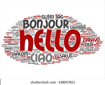 Vector concept or conceptual abstract hello or greeting international tourism word cloud in different languages or multilingual. Collage of world, foreign, worldwide travel, translate, vacation text