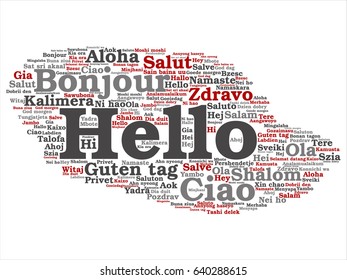 Vector concept or conceptual abstract hello or greeting international tourism word cloud in different languages or multilingual. Collage of world, foreign, worldwide travel, translate, vacation text