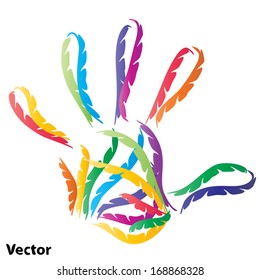 Concepto vectorial o huella abstracta conceptual de mano infantil o infantil humana hecha de líneas ornamentales de color aisladas en fondo blanco, metáfora de la educación, dedo, palma, infancia, juego, icono o símbolo