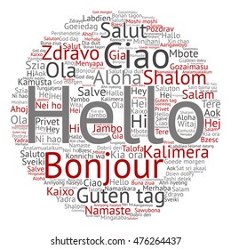 Vector concept conceptual abstract round hello or greeting international word cloud in different languages or multilingual metaphor to world, foreign, worldwide, travel, translate, vacation or tourism