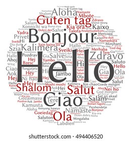 Vector concept conceptual abstract round hello or greeting international word cloud in different languages or multilingual metaphor to world, foreign, worldwide, travel, translate, vacation or tourism