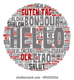 Vector concept or conceptual abstract round hello or greeting international word cloud in different languages or multilingual metaphor to world, foreign, worldwide, travel, translate, vacation tourism