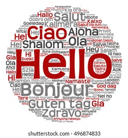 Vector concept or conceptual abstract round hello or greeting international word cloud in different languages or multilingual metaphor to world, foreign, worldwide, travel, translate, vacation tourism