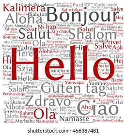 Vector concept conceptual abstract square hello or greeting international word cloud in different languages or multilingual metaphor to world, foreign, worldwide, travel, translate, vacation tourism