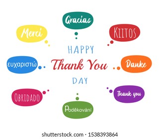 Vector concept or conceptual abstract thank you word cloud in different languages or multilingual for education or thanksgiving day 