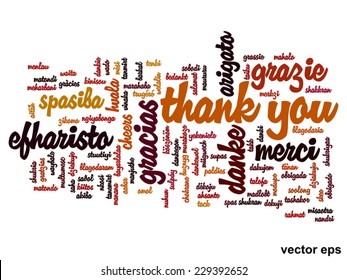 Vector concept or conceptual abstract thank you word cloud in different languages or multilingual for education or thanksgiving day, metaphor to appreciation, multicultural, friendship, tourism travel