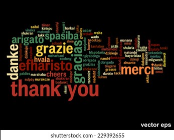 Vector concept or conceptual abstract thank you word cloud in different languages or multilingual for education or thanksgiving day, metaphor to appreciation, multicultural, friendship, tourism travel