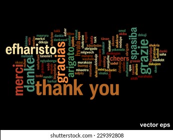 Vector concept or conceptual abstract thank you word cloud in different languages or multilingual for education or thanksgiving day, metaphor to appreciation, multicultural, friendship, tourism travel