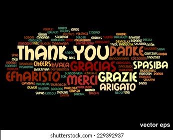 Vector concept or conceptual abstract thank you word cloud in different languages or multilingual for education or thanksgiving day, metaphor to appreciation, multicultural, friendship, tourism travel