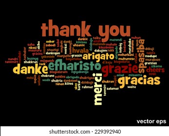 Vector concept or conceptual abstract thank you word cloud in different languages or multilingual for education or thanksgiving day, metaphor to appreciation, multicultural, friendship, tourism travel