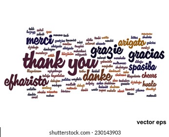 Vector concept or conceptual abstract thank you word cloud in different languages or multilingual for education or thanksgiving day, metaphor to appreciation, multicultural, friendship, tourism travel