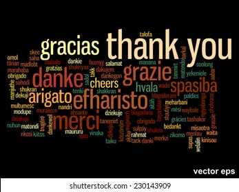 Vector concept or conceptual abstract thank you word cloud in different languages or multilingual for education or thanksgiving day, metaphor to appreciation, multicultural, friendship, tourism travel