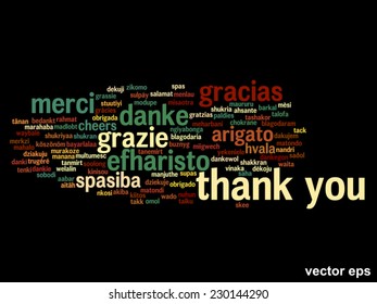 Vector concept or conceptual abstract thank you word cloud in different languages or multilingual for education or thanksgiving day, metaphor to appreciation, multicultural, friendship, tourism travel