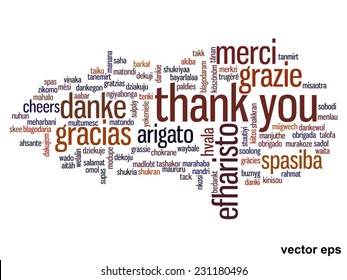 Vector concept or conceptual abstract thank you word cloud in different languages or multilingual for education or thanksgiving day, metaphor to appreciation, multicultural, friendship, tourism travel